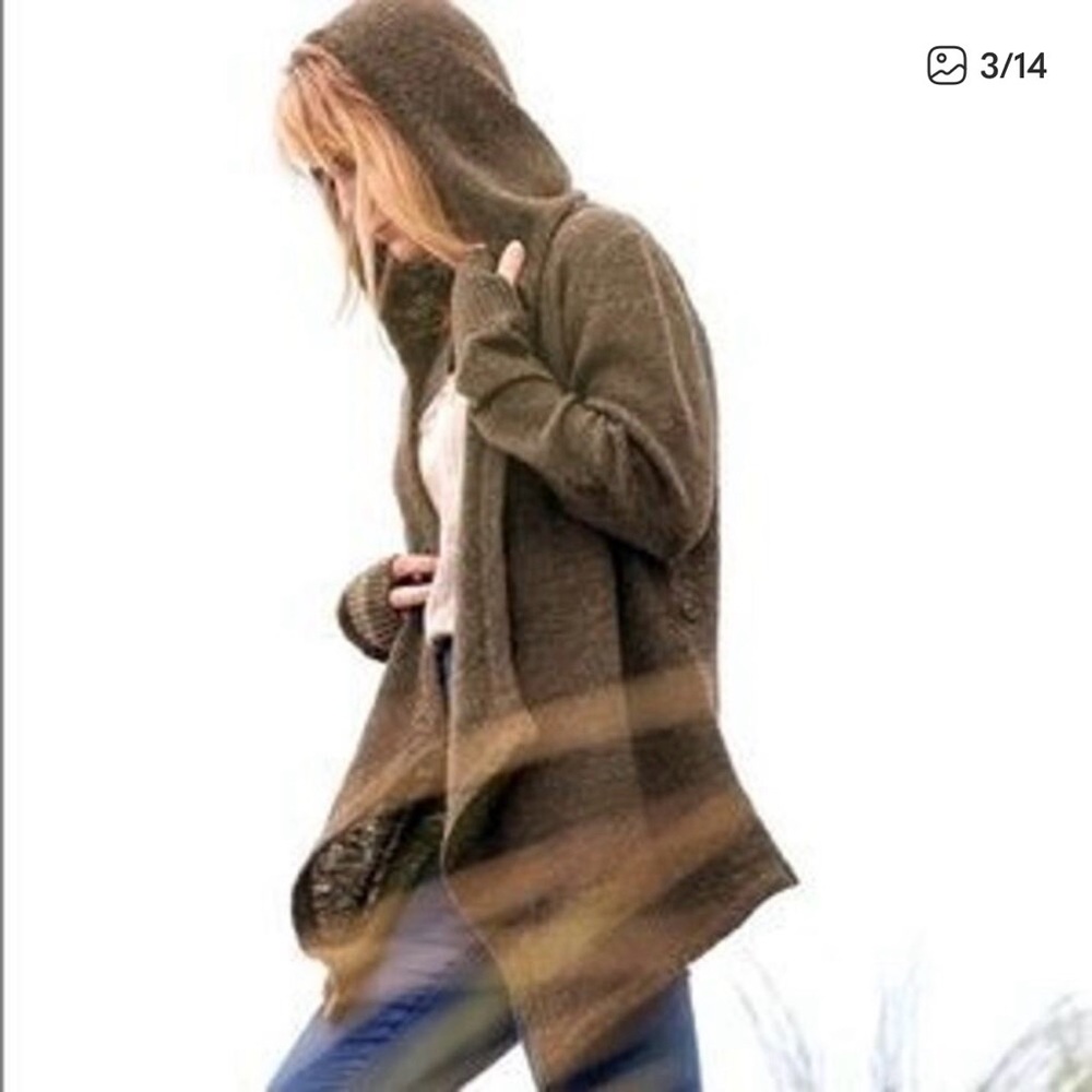 Betabrand Black Wool Hooded Wrap Sweater